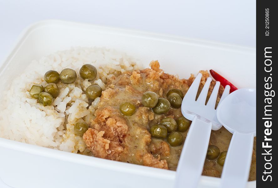 Chicken green curry in meal box