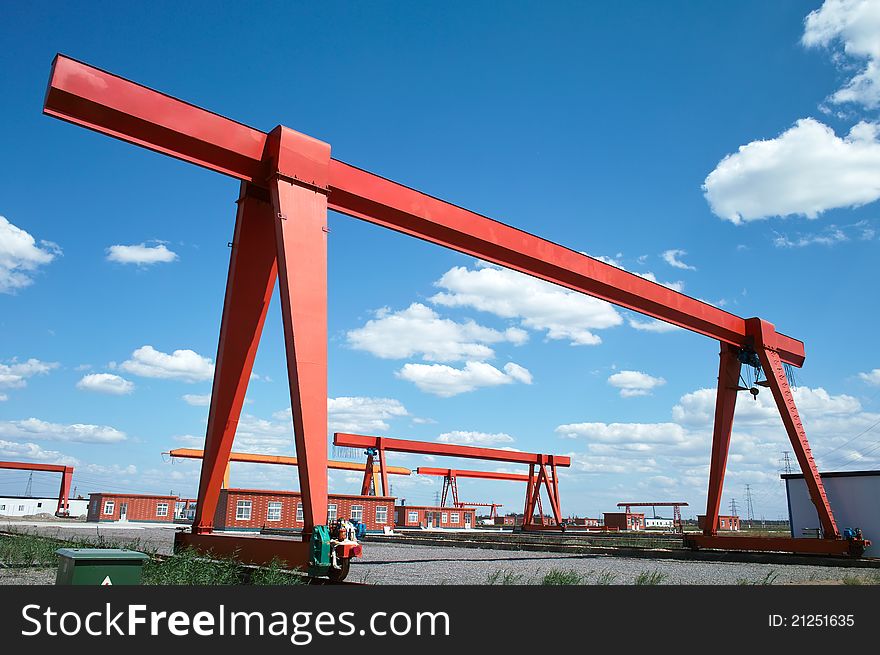 Gantry cranes under blue sky