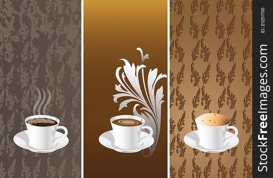 Vector banners with coffee cups.