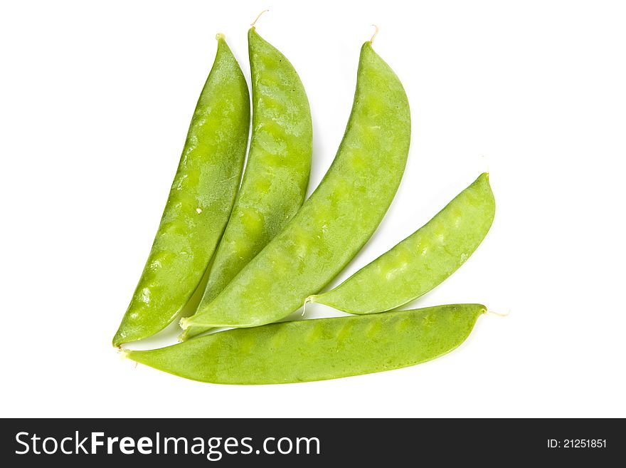 Fresh green pea on the white background