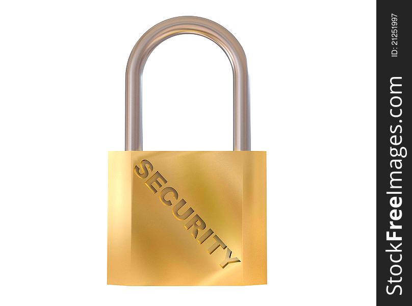 Shiny gold padlock with a security sign on it. Shiny gold padlock with a security sign on it