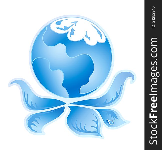 Blue Ecology Logo, Globe and foliage, Vector. Blue Ecology Logo, Globe and foliage, Vector