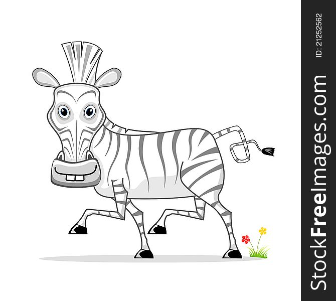Illustration of cartoon zebra on white background