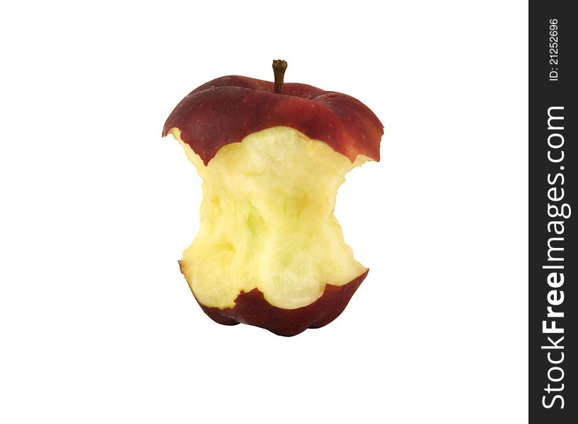 Red apple core on the white background