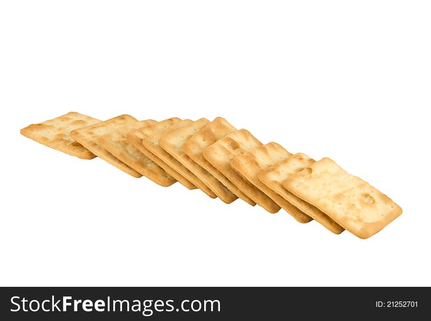 A lot of crackers on thw white background