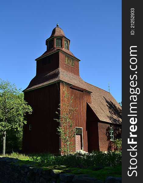 Ancient wooden church in swedish museum Skansen
