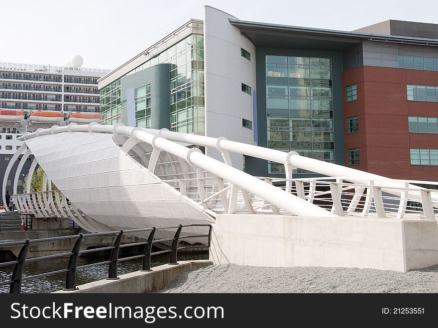 A Modern Footbridge across an redeveloped dock. A Modern Footbridge across an redeveloped dock