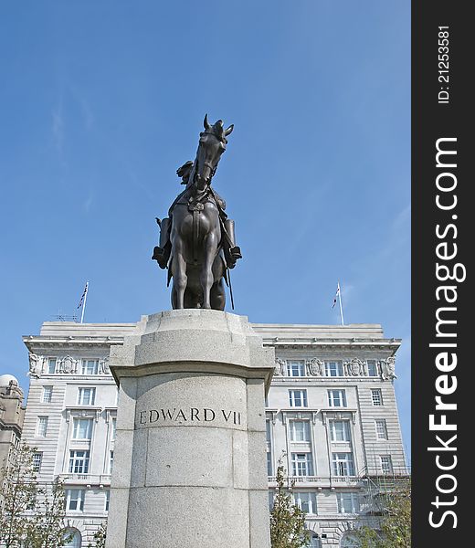 A Front View of the Statue of King Edward VII of England in Liverpool. A Front View of the Statue of King Edward VII of England in Liverpool