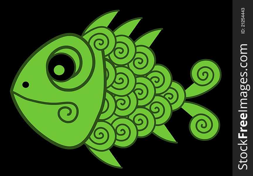 Stylized green fish with spiral motif in tattoo style. Stylized green fish with spiral motif in tattoo style.