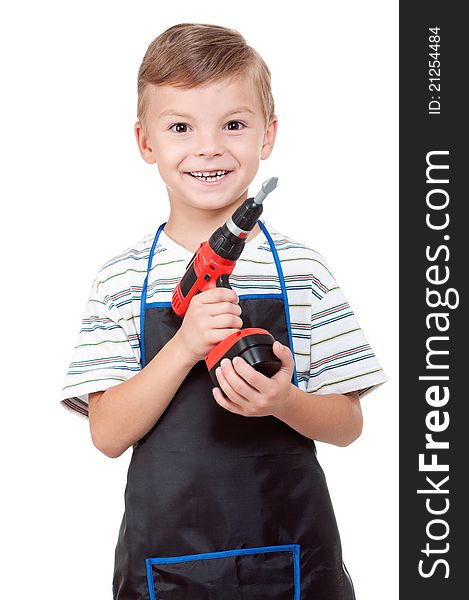 Little boy with tools - isolated on white background