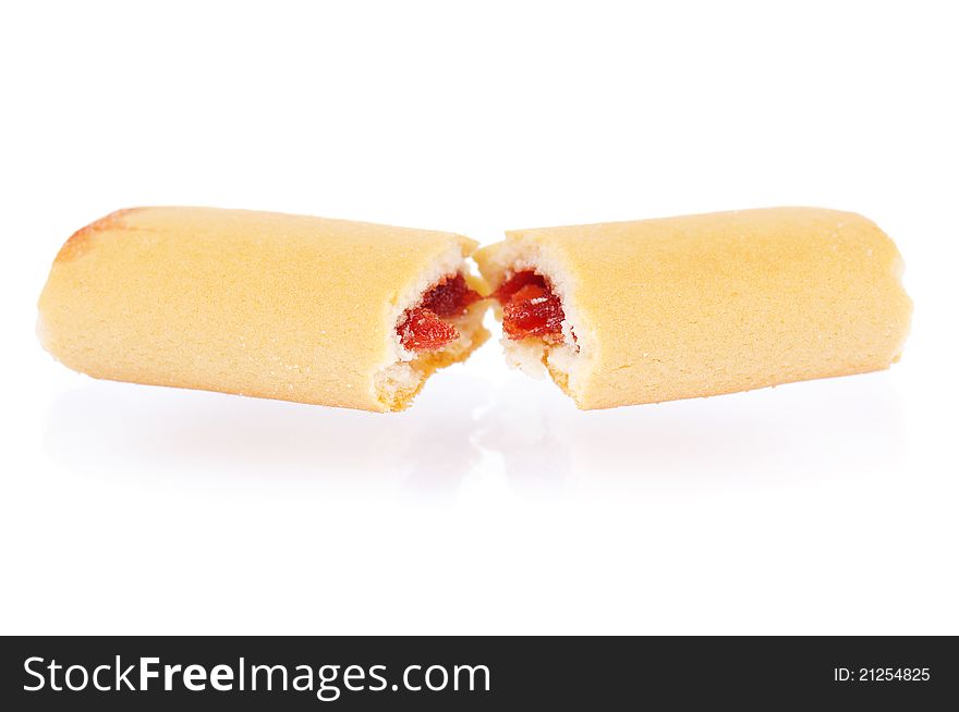 Pile of delicious cookies over white background