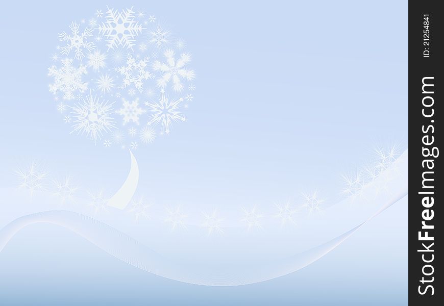 Winter background. Tree of various snowflakes.