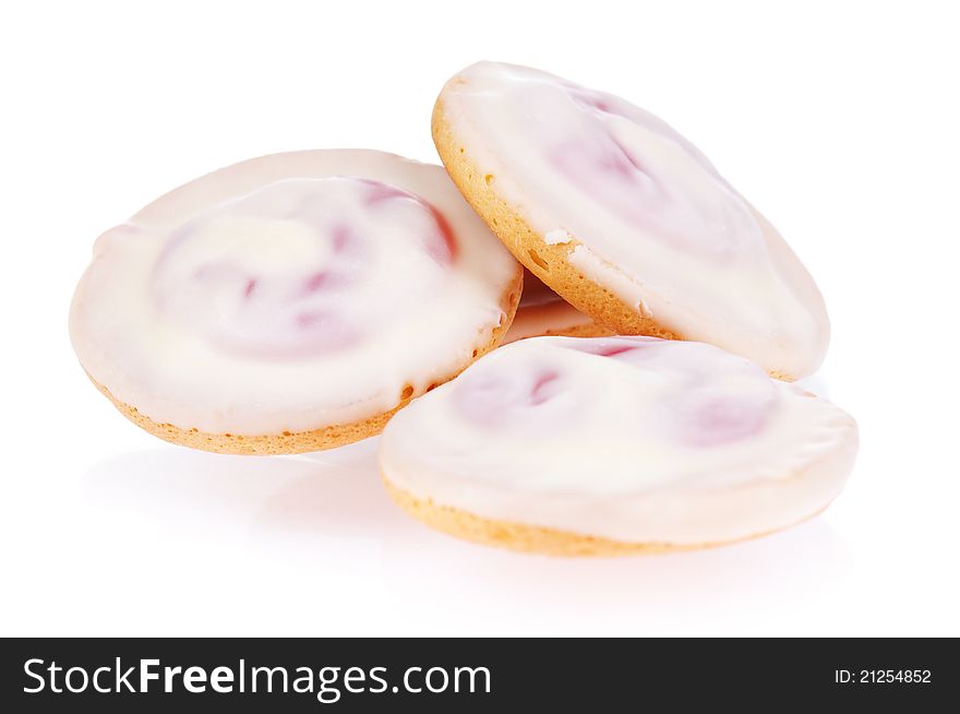 Pile of delicious cookies over white background