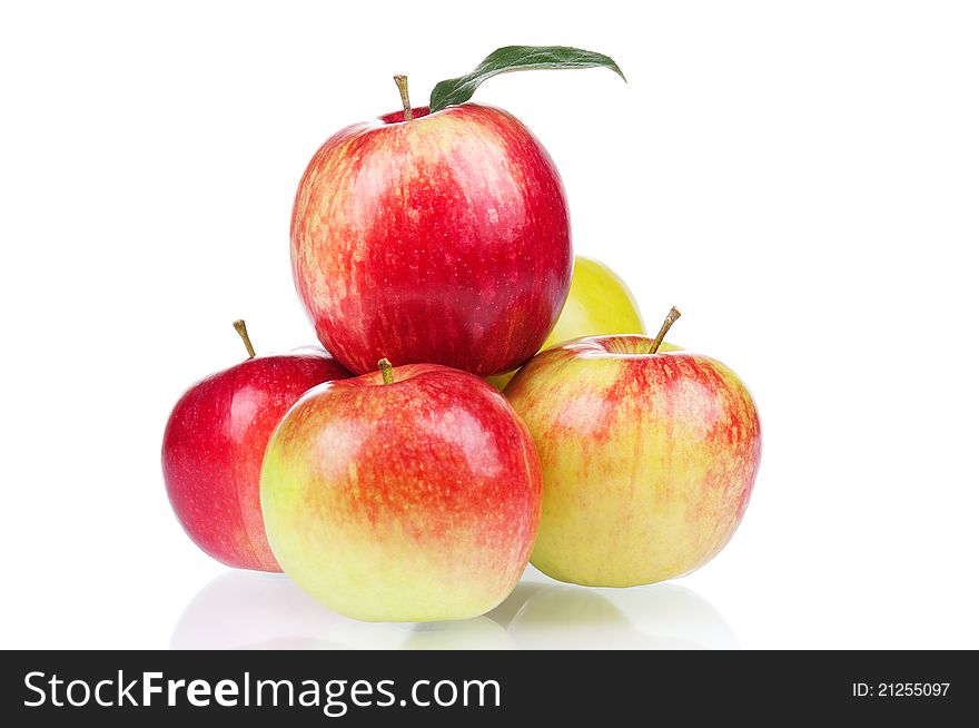Fresh ripe red and yellow apples on white background. Fresh ripe red and yellow apples on white background