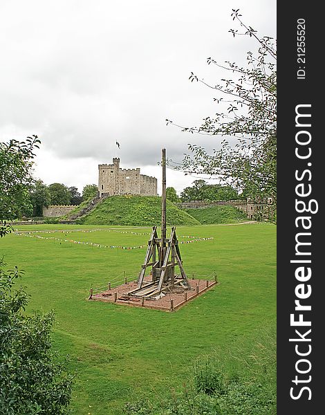 Cardiff Castle In  Wales With Catapult