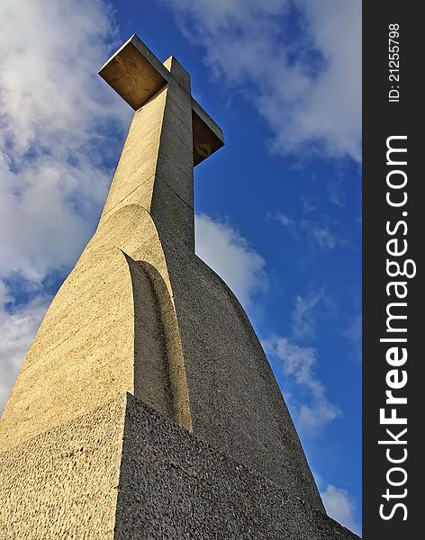 Big stone cross in Sant Salvador sanctuary in Majorca (Balearic Islands - Spain). Big stone cross in Sant Salvador sanctuary in Majorca (Balearic Islands - Spain)