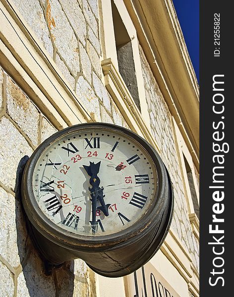 Clock with the glass broken on a rail station. Clock with the glass broken on a rail station