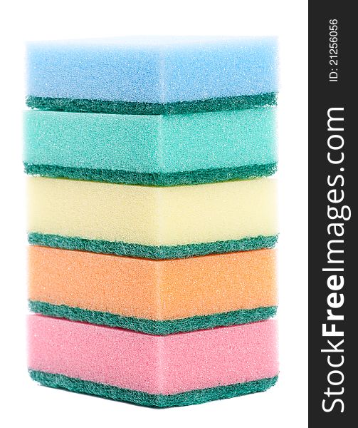 Multi-colourful kitchen sponges for ware washing - isolated on white background