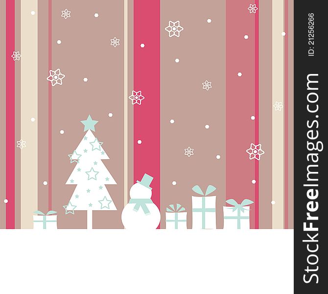 Using the vector drawn snowman, Christmas trees, gifts. Using the vector drawn snowman, Christmas trees, gifts