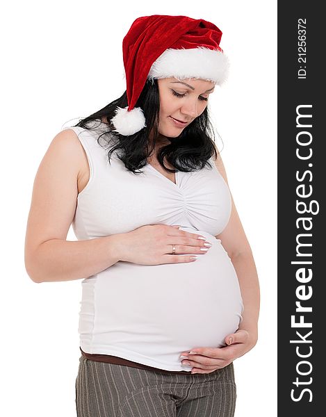 Pregnant Woman In Santa Hat