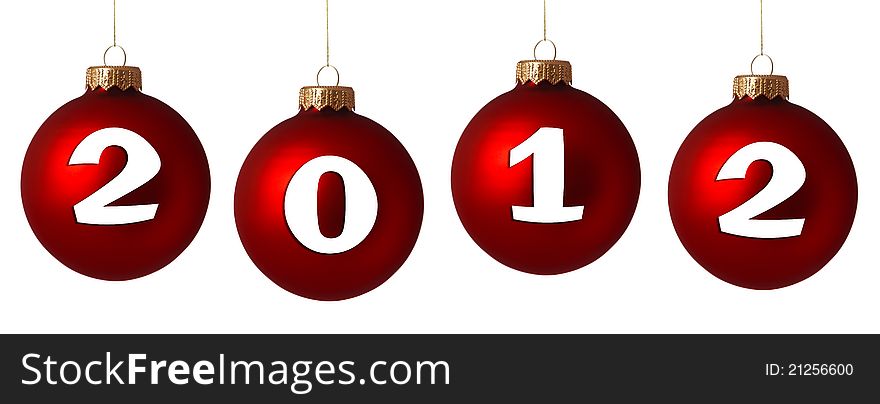 Red Christmas baubles - 2012 year - isolated on white background. Red Christmas baubles - 2012 year - isolated on white background