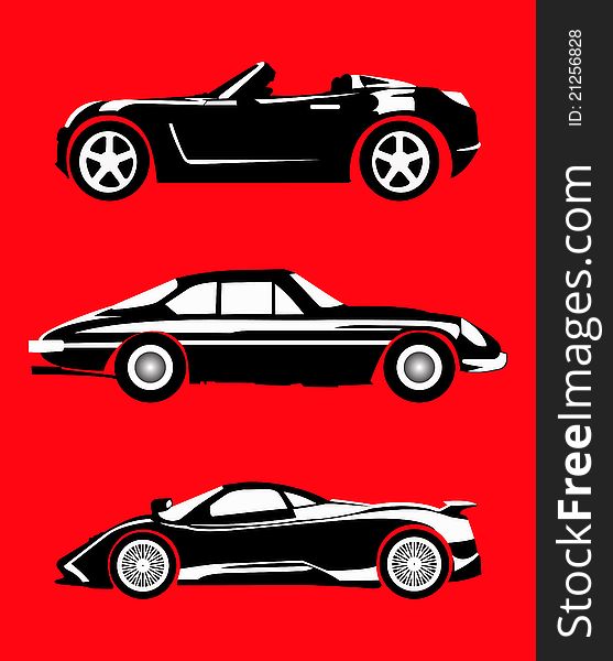 Illustration of three super car in black white. Illustration of three super car in black white