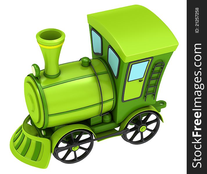 Green toy train. Isolated on a white background.
