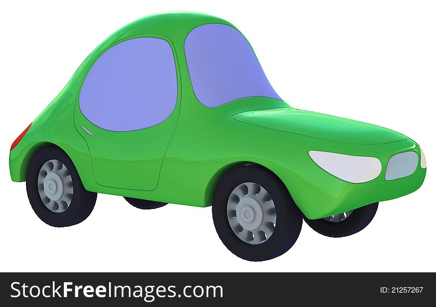 Green toy car. Isolated on a white background.