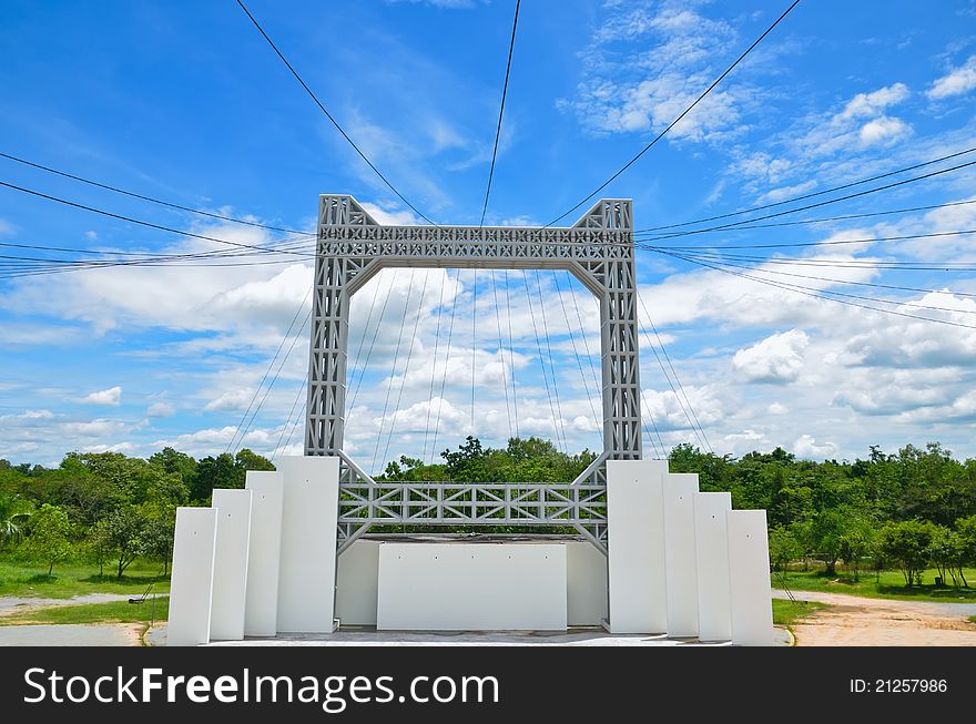 Outdoor stage and blue sky. Outdoor stage and blue sky