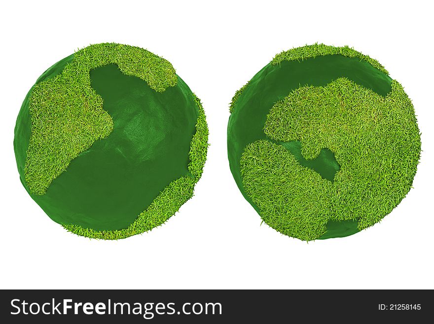 Globe made of clay and grass on a white background. Globe made of clay and grass on a white background