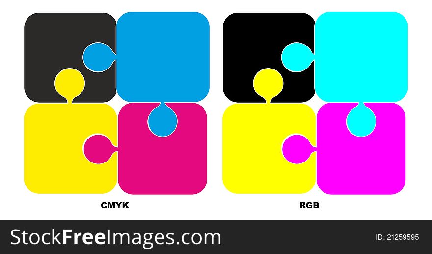 Puzzle with color cmyk and rgb