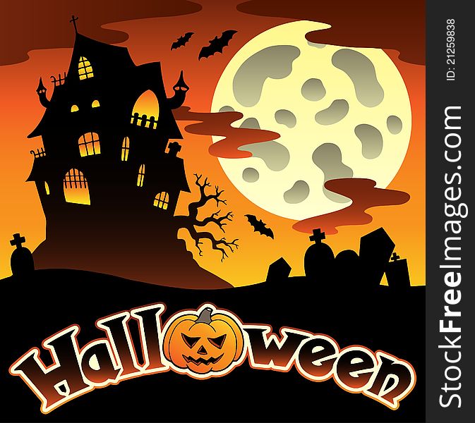 Halloween scenery with sign 1 - illustration.