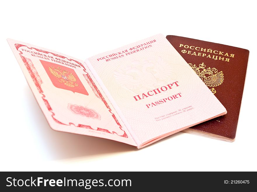 Two passports, with a turn, on a white background