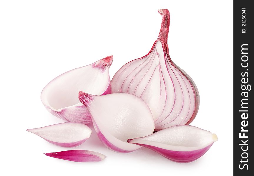 The fresh onions on white background