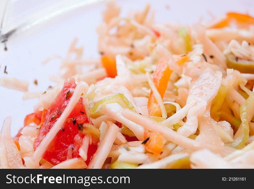 Close-up of one bowl of salad.