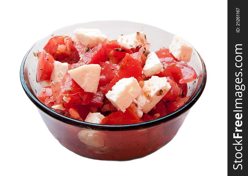 Close-up of one bowl of salad isolated on white.