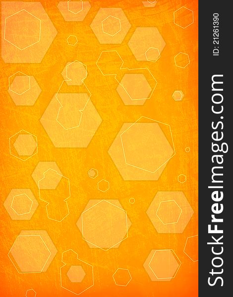 Orange hexagon on a grunge background. Orange hexagon on a grunge background