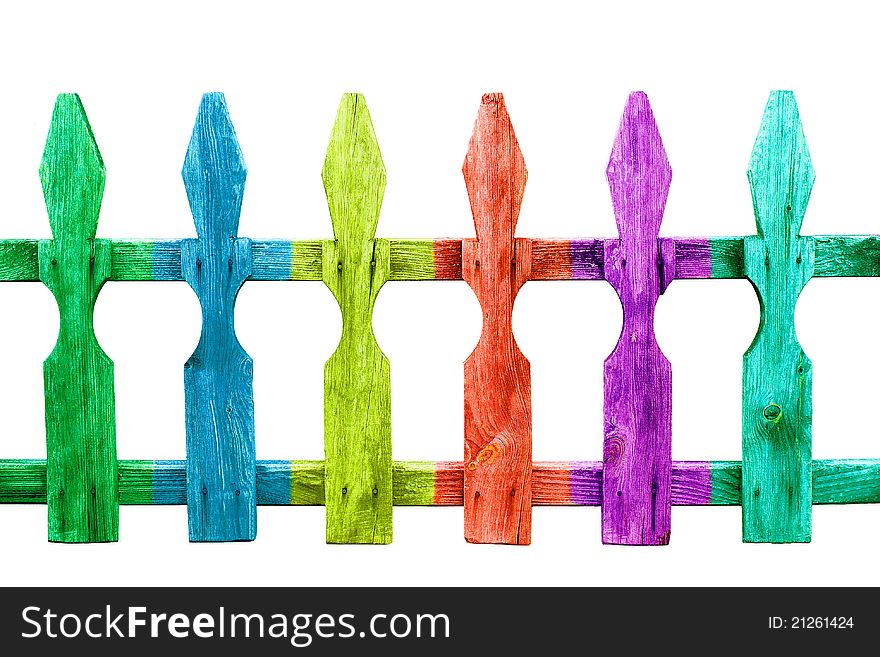 Color old weathered wooden fence isolated on white background