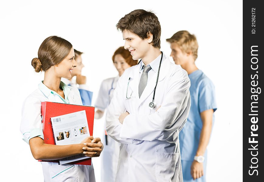 Group of smiling medical on white background. Group of smiling medical on white background