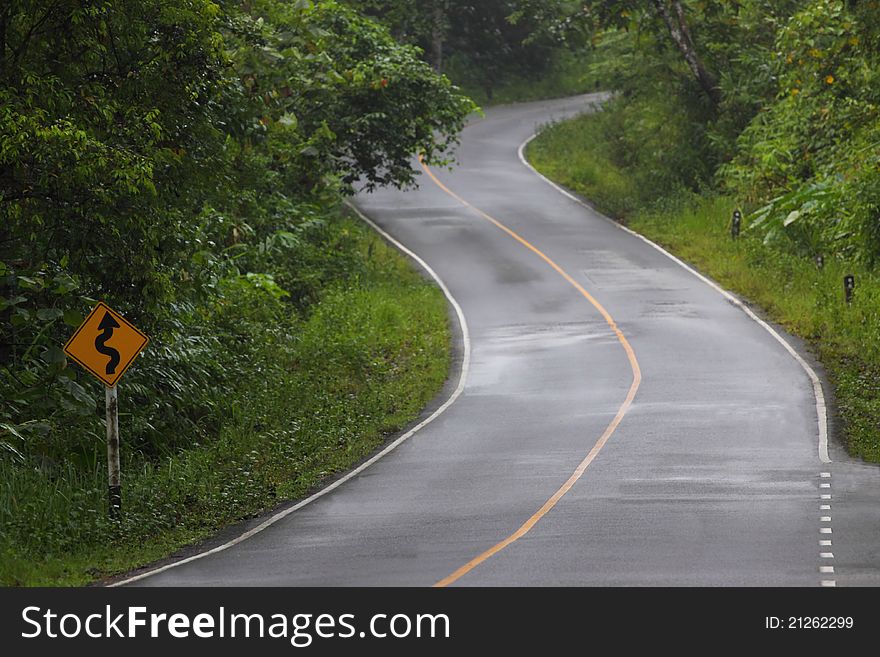 Road and curve in mountain way fresh feeling