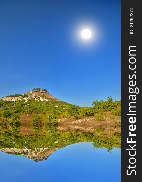 Mountain landscape and woodland with a lake