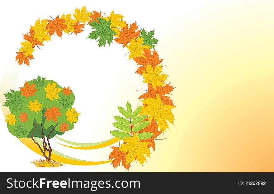 Autumn background with maple tree. Banner. Illustration