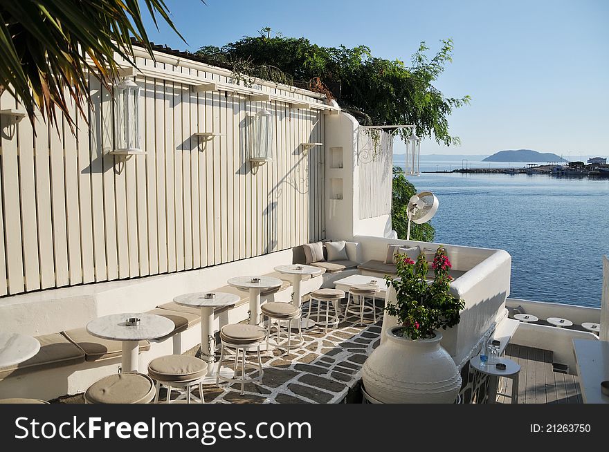 Greek cafe on the beach,terrace