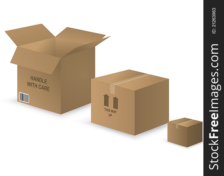 Vector illustration of three different cardboard boxes to symbolize storage. Contains gradients and blends, EPS version 8.