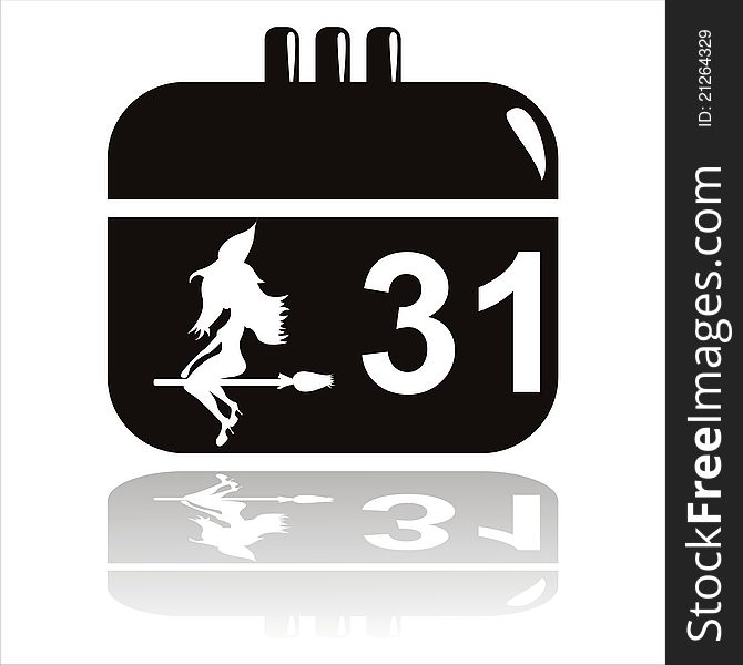 Black halloween calendar icon with witch