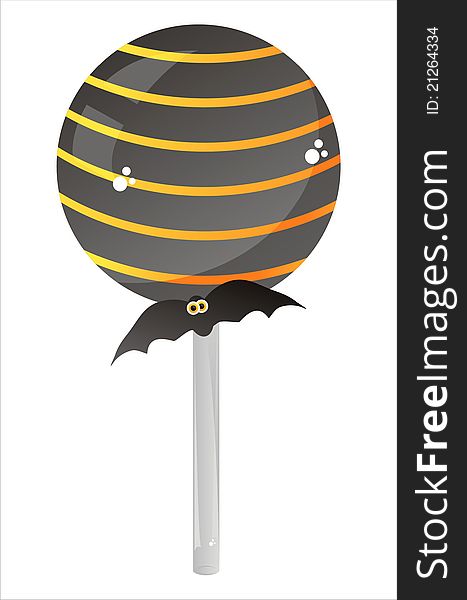 Halloween lollipop with bat isolated on white