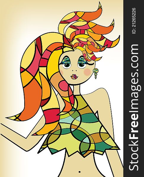 Colourful, trendy, fashionable girl illustration. Colourful, trendy, fashionable girl illustration
