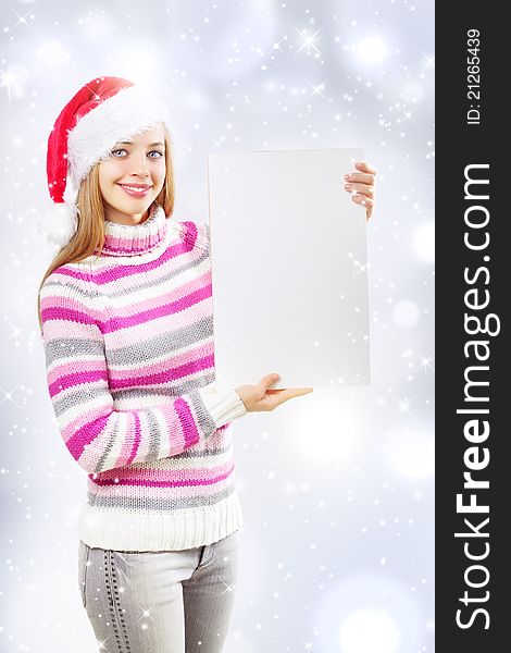 Santa Girl Holding Blank Sign