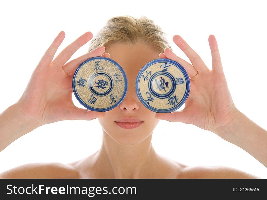 Beautiful Woman Holding Two Cups Of Tea In Front