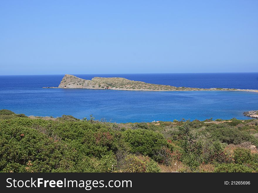 Panorama of Kolokytha Bay and Island from Spinalonga Peninsula